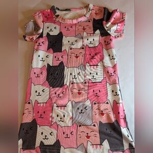 Cat Print Summer Dress Size 3/4 Pink White Black